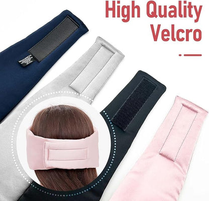 Silk Sleeping Mask Large Wrap-Around Blindfold with Adjustable Velcro Soft Blackout Eye Mask Women (Pink)