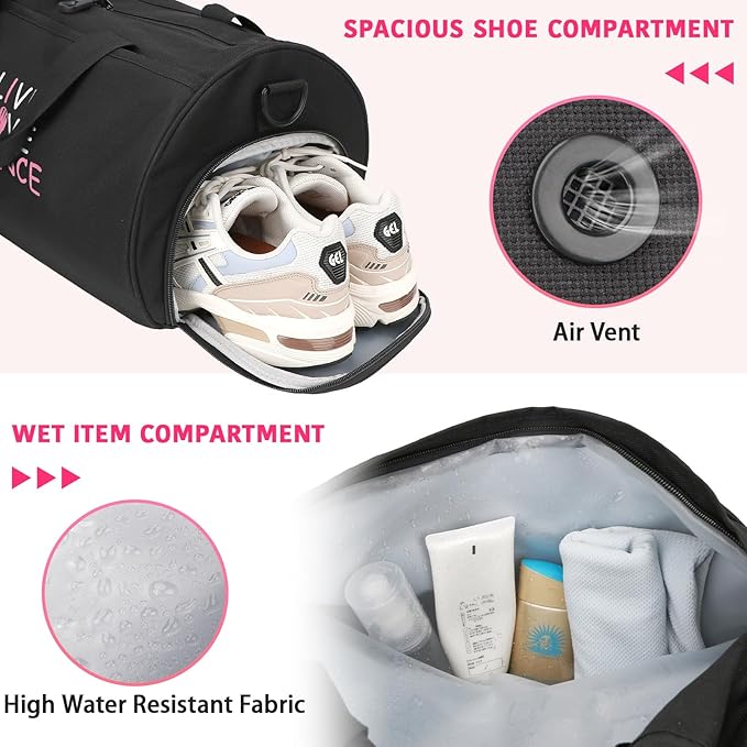 kilofly Girl's Ballet Dance Sports Gymnastics Gym Duffel Bag Travel Carry On