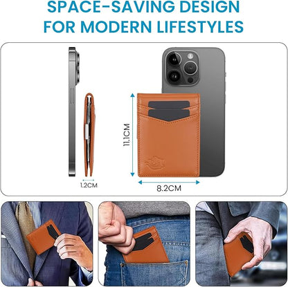 Premium Slim Leather Wallet for Men – RFID Blocking Minimalist Bifold Wallet with Money Clip, 11 Card Slots, Water-Resistant Men's Wallet in Carbon Fiber Design – Stylish and Secure Gift, Tan