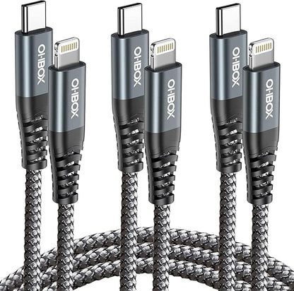 ohbox Long USB C to Lightning Cable 10FT 3Pack iPhone Charger Fast Charging Cord Type C to Lightning Cable for iPhone 14 13 12 11 Pro Max XR XS 8 Plus iPad