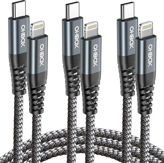 ohbox Long USB C to Lightning Cable 10FT 3Pack iPhone Charger Fast Charging Cord Type C to Lightning Cable for iPhone 14 13 12 11 Pro Max XR XS 8 Plus iPad
