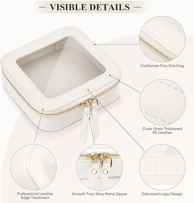 Clear Makeup Bag, Travel Toiletry Bag Cosmetic Case for Women, Waterproof Portable Small Make Up Skincare Pouch with Zipper, Compact Car Organizer Bag for Essentials, Mini Size, Ivory White