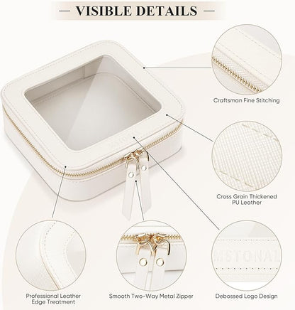 Clear Makeup Bag, Travel Toiletry Bag Cosmetic Case for Women, Waterproof Portable Small Make Up Skincare Pouch with Zipper, Compact Car Organizer Bag for Essentials, Mini Size, Ivory White