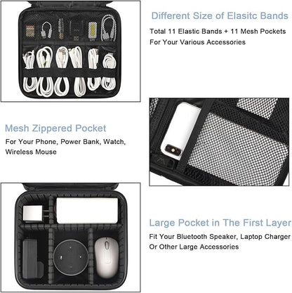 MATEIN Cable Organizer Bag, Waterproof Travel Electronic Storage, Shockproof Portable Double Layer Tech Bags Carrying Case for Cord, Earbuds, Charger, SD Card, DJ Gifts, Black