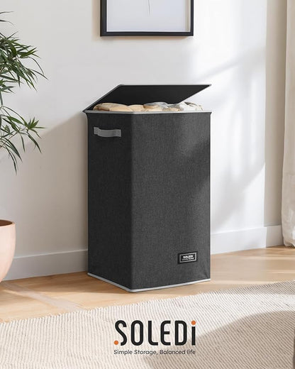 SOLEDI Laundry Hamper with Lid 90L Large & Tall Collapsible Laundry Basket, Clothes Hamper with Bag Removable Easy to Carry, Dirty Hampers for Bedroom, Bathroom, Dorm, College, Dark Grey