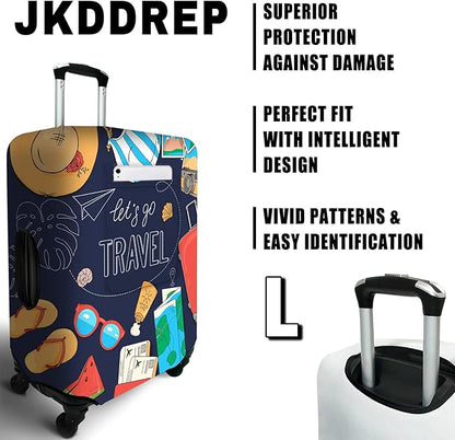 World Landmarks Travel Luggage Cover, Travel-Themed Suitcase Protector Stretchable, Washable Travel Suitcase Cover (L for 25-28 Inch Luggage)