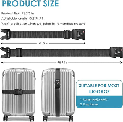 Travel Inspira Luggage Straps for Suitcases with TSA Lock, Protect Your Luggage Anti-Burst, High Visibility Color, Easy to Identify Luggage Adjustable Heavy Duty Belt for 20-32 Inch Suitcases