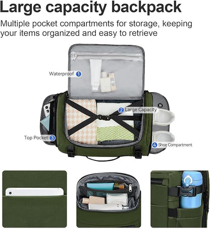 Carry On Travel Backpack with Shoe Compartment Flight Approved Laptop Backpack Expandable Work Business Backpack for Women Men Casual Daypack, Dark Green