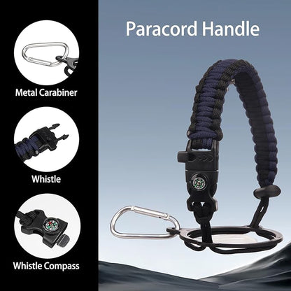 Insulated Water Bottle 128oz,Triple Wall Vacuum Stainless Steel(Dishwasher Safe),Leak Proof & Non-BPA,Flask Jug with Paracord Handle & Straw Spout Lids Sports Navy Blue