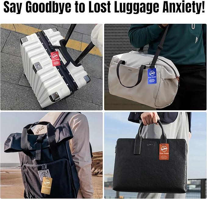 Luggage Tags for suitcases Tags Pack of 4 Personalized Luggage Tags Double Sided Laser Engraving Metal Luggage Tag and Stainless Loops Customizable Luggage Tag Cruise Luggage tag (Gold, Large)