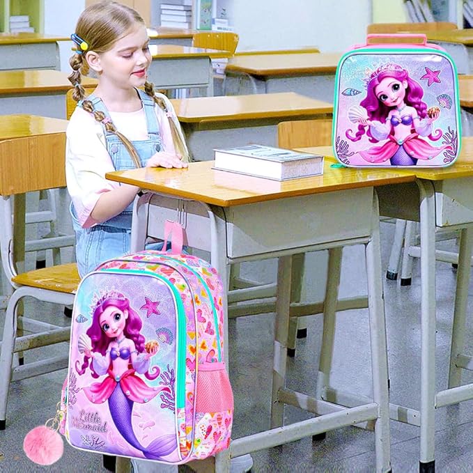 WZLVO 3PCS Kids Backpack for Girls, Unicorn Dinosaur Animal Prechool Elementary Kindergarten School Bookbag with Lunch Box