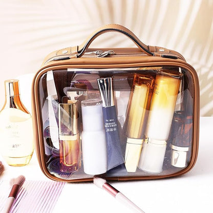 SANHECUN traveling toiletry Case large clear cosmetics case makeup bag (Brown, Small)