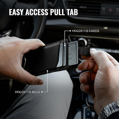 Kingly Cash Clip Slim Leather Wallet for Men with RFID Blocking & Money Clip - Minimalist Front Pocket Bifold Wallet Holds 12 Cards - Secure Card Holder with Easy Access Pull Tab