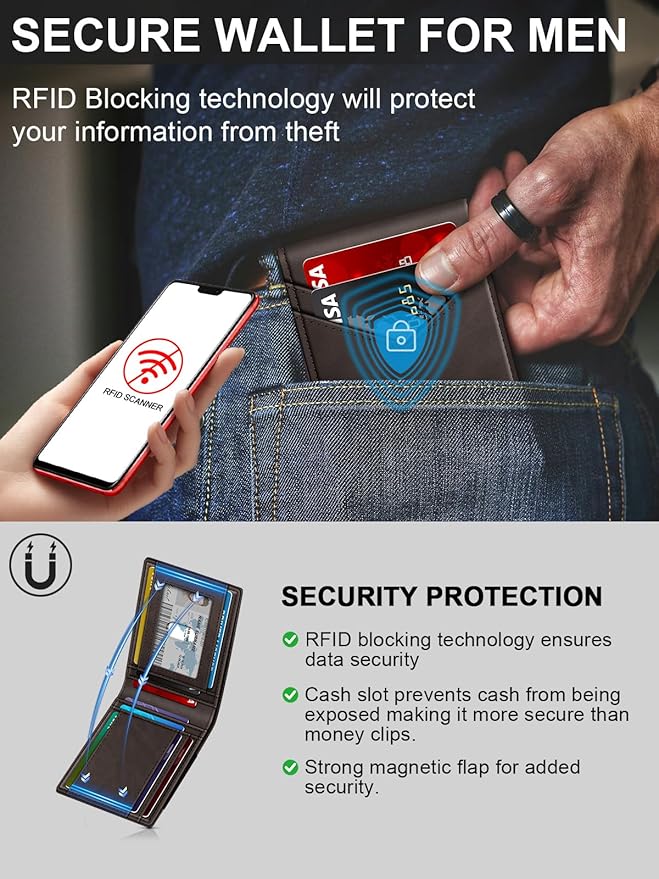 Wallet for Men Slim Leather Wallets for 13-17 Cards, RFID Blocking Thin Card Holder Wallet with ID Window & Large Capacity Cash Slot, Minimalist Bifold Small Wallet for Front Pocket, Gift for Men