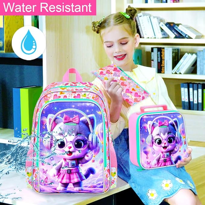 WZLVO 3PCS Kids Backpack for Girls, Unicorn Dinosaur Animal Prechool Elementary Kindergarten School Bookbag with Lunch Box