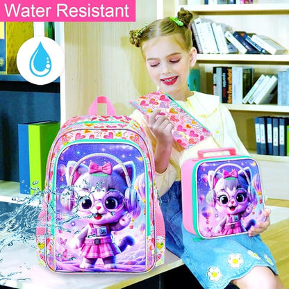 WZLVO 3PCS Kids Backpack for Girls, Unicorn Dinosaur Animal Prechool Elementary Kindergarten School Bookbag with Lunch Box