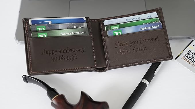 Generic, Personalized Wallet for Men, Dark Brown, Full-Grain Leather, RFID-Blocking, 11 Card Slots, Custom Gifts for Fathers Day