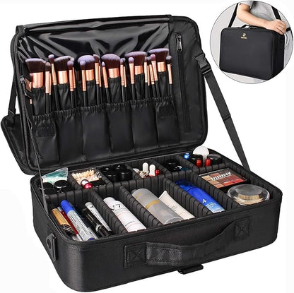Relavel Travel Makeup Train Case Cosmetic Case Organizer Portable Artist Storage Bag with Adjustable Dividers for Cosmetics Makeup Brushes Toiletry Jewelry Digital Accessories