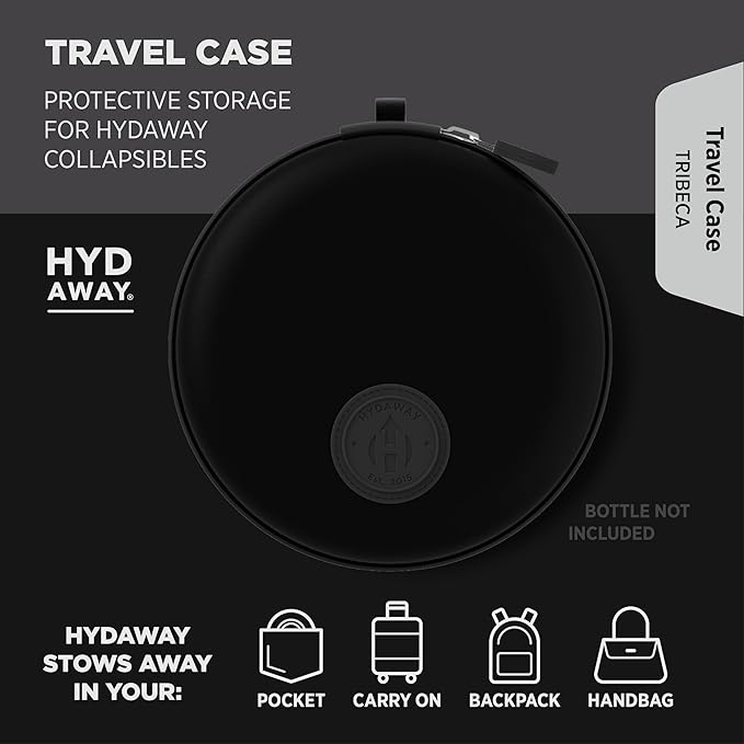 HYDAWAY Travel Case for Collapsible Bottles, Bowls & Cups - Protective Storage with Carabiner Clip - Durable, Water-Resistant, TSA-Friendly