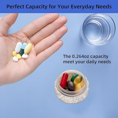 Pill Organizer Travel Medicine Supplement Organizer Weekly Pill Box 7 Day Daily Vitamin Cases Portable Stackable Pill Caddy for Women(Silver)