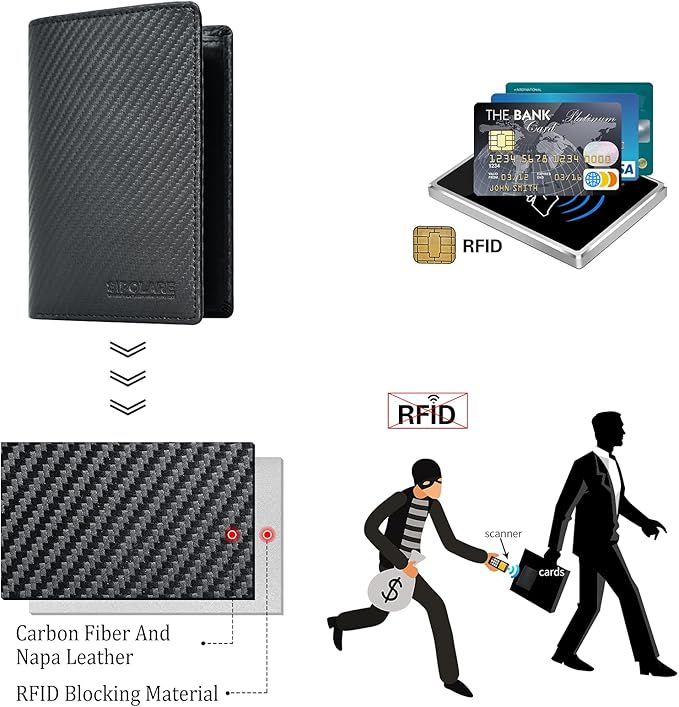Polare Functional RFID Blocking Leather Passport Holder Travel Bifold Wallet For Men (Carbon Black)