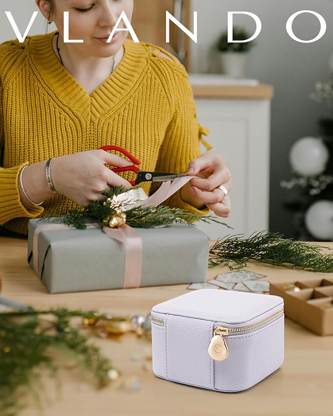 Vlando Travel Jewelry Case Organizer, Small Jewelry Box with 6 Velvet Jewelry Zipper Bags,Christmas Gifts for Women Girls Friends-Purple