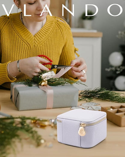 Vlando Travel Jewelry Case Organizer, Small Jewelry Box with 6 Velvet Jewelry Zipper Bags,Christmas Gifts for Women Girls Friends-Purple