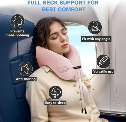 jiaao Travel Pillow,Travel Neck Pillows for Airplanes, Memory Foam Travel Pillows with 360° Head and Neck Support,Ergonomic Design Travel Essential Suitable for Plane,Car, Home,Train and Bus Trip