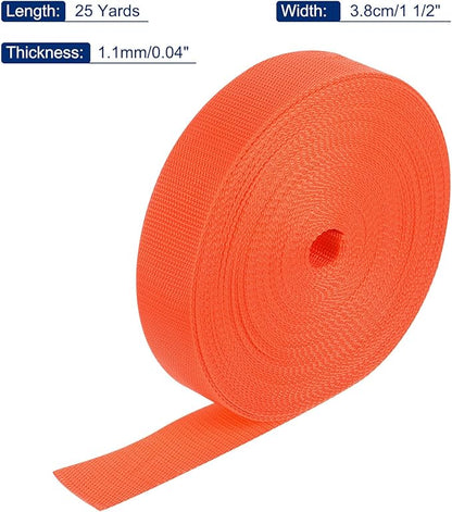 MECCANIXITY Lightweight Polypropylene Webbing Strap 1 1/2" 25 Yard Backpack Strapping Band Orange for Outdoor Luggage Cargo Straps