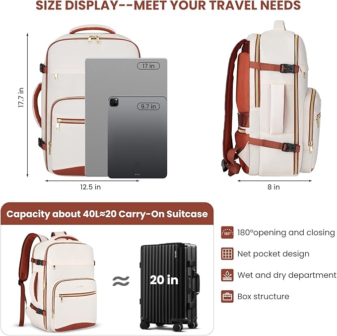Travel Laptops Backpack for Women,Large Carry On Luggage for Airplanes Weekender Bags for Personal Items,Airline Approved TSA Overnight Bags with 4 Packing Cubes
