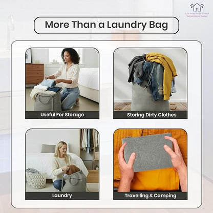 LFH Home Cotton Canvas Extra Large Laundry Bag with Handle, Heavy Duty Drawstring Closure Washable Laundry Bags, School Travel, Home, Hotel, College Dorm, Organizer Sack, Toys 24x36-Grey Thanks Giving