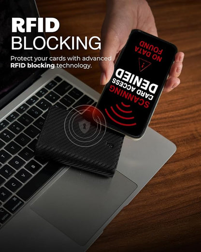 Jenoss Smart Wallet For Men: Full Grain Leather, Handcrafted, Slide Metal Pop Up Case, Slim RFID Blocking Credit Card Holder, Minimalist, Compact - 9-12 Card Organizers | ID | Money Clip (Carbon)