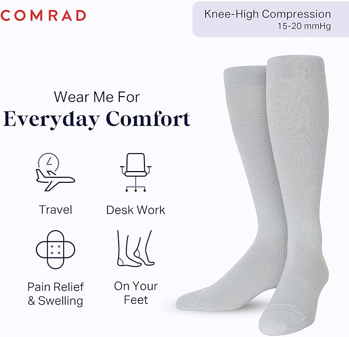 Comrad Nylon Knee High Socks - 15-20mmHg Graduated Compression Socks - Soft & Breathable Support Unisex Socks