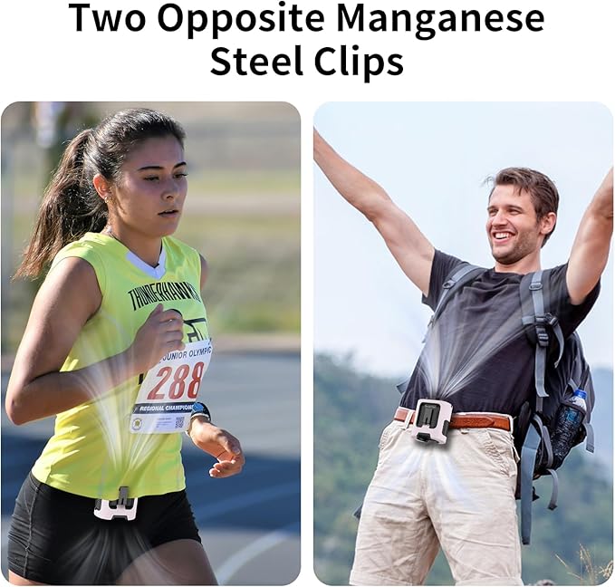 Socool Portable Waist Fan Clip on Wearable Belt 5000mAh Rechargeable Personal Fans, 25H Shirt Fan Cooling, 4 Speeds 13000RPM Battery Operated, Neck Fan Hanging for Outdoor Camping Travel Jobsite