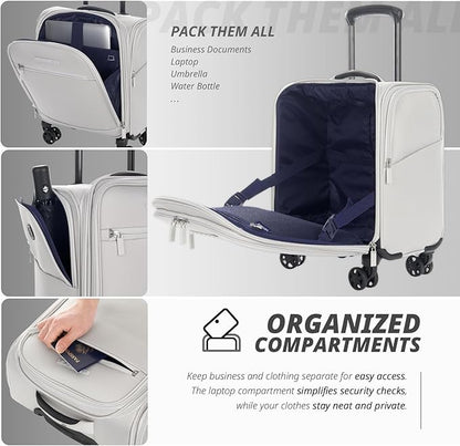 Verage Under Seat Luggage with Wheels, Softside Small Suitcase Spinner Carry On Luggage Bags for Airlines Airplanes Short Trip Men Women (Cloud Gray, 14.5-Inch Plus Underseat)