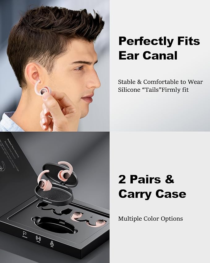 Ear Plugs for Sleeping - Noise Reduction Soft Silicone Earplugs, 2 Pairs Reusable Hearing Protection Earplugs for Noise Sensitivity, Sleep,Travel,Sound Reduction Noise Cancelling - Dusty Pink