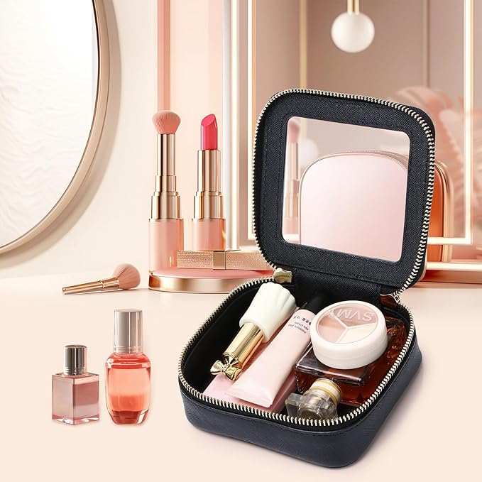 Pinkmik Small Makeup Bag Mini Clear Cosmetic Makeup Case & Toiletry Bag with Zipper Women's Purse Organizer & Car Essentials (Black,MINI-1)