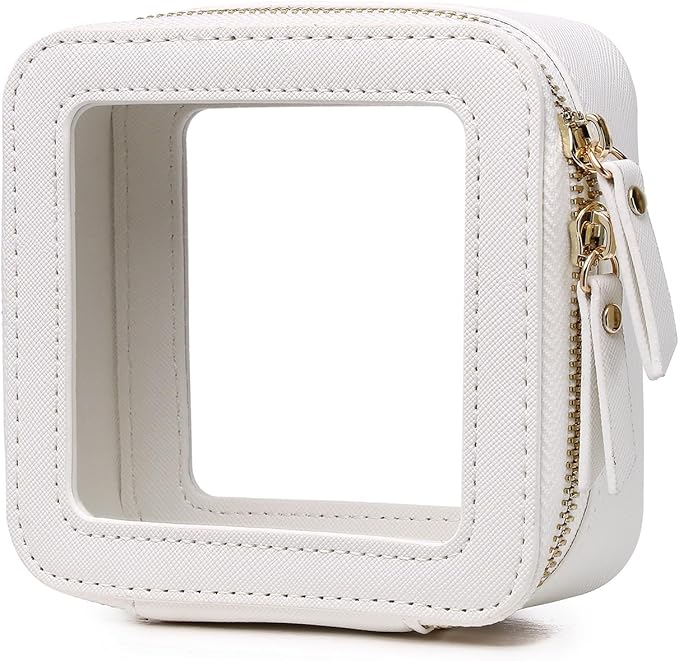 Pinkmik Small Makeup Bag Mini Clear Cosmetic Makeup Case & Toiletry Bag with Zipper Women's Purse Organizer & Car Essentials (White,MINI-1)