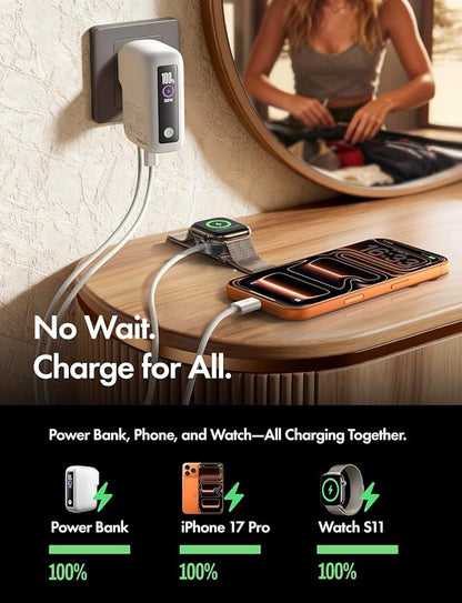 LISEN 3 in 1 Fast Travel Charger, 35W Power Bank Fast Charging Portable Charger with Wall Plug Built in Cable, 7000mAh Traveling Essentials Christmas Vacation Gifts for iPhone 17 16 Pro Samsung S25 24