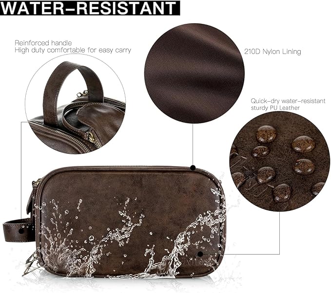 Elviros Travel Toiletry Bag for Men, Shaving Dopp Kit Water-resistant Bathroom Small Toiletries Organizer PU Leather Cosmetic Bags