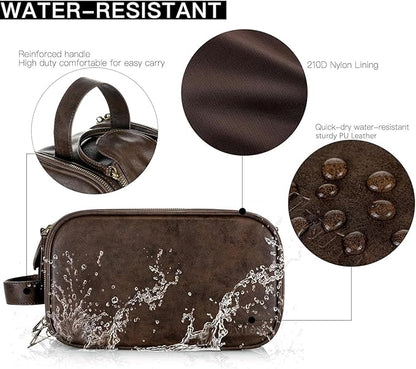 Elviros Travel Toiletry Bag for Men, Shaving Dopp Kit Water-resistant Bathroom Small Toiletries Organizer PU Leather Cosmetic Bags