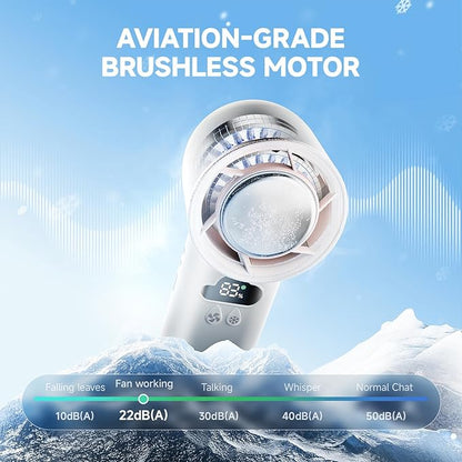 [2025 Upgrade] Portable Cooler Handheld Fan, [Coldest Turbo Hand Fan] 15000RPM 24H Max Cooling Time Highly Speed (1-100) Hand Fan, Collapsible Mini Small for Travel, Office (White)