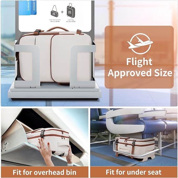 ZOMFELT Travel Backpack for Men, Carry on Backpack, TSA 17.3 inch Laptop Backpack Flight Approved, Personal Item Travel Bag Nurse Bag Casual Daypack for Weekender Business Trip, Khaki White