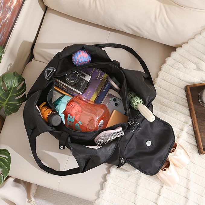 Personalized Duffel Bag Custom Sport Gym Travel Bags Embroidered Name Text Customized Dry Wet Separated Weekend Waterproof Bag for Women Men (C-Black)