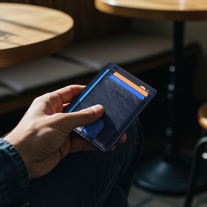 Buffway Slim Minimalist Front Pocket RFID Blocking Leather Wallets for Men and Women - Alaska Blue