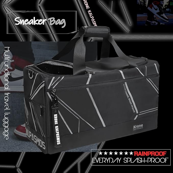 Sneaker Bag, Sport Duffel Bag for Men Women, Gym Bag, Gear Bag, Krone Kalpasmos Versatile Travel Duffel Bag with 3 Removable Dividers, Designer Collection