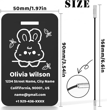 4 PCS Personalized Luggage Tags for Suitcases, Custom Aluminum Luggage Tags for Bags and Backpacks, Waterproof & Heavy Duty Personalized Metal Name Tags for Travel (Black)