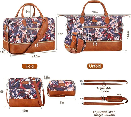 Weekender Bag for Women, Travel Duffel Bag Carry On Overnight Bag with Shoe Compartment Large Nylon Travel Weekend Tote Bag