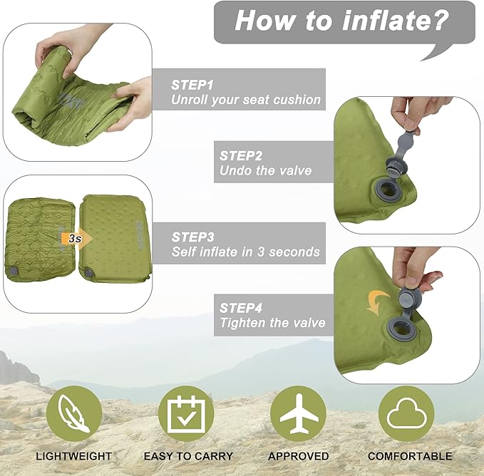 MYDAYS Inflatable Seat Cushion, Portable Stadium Seat Pad, Lightweight Chair Pad for Outdoor, Airplane, Travel, Stadium, Camping & Car