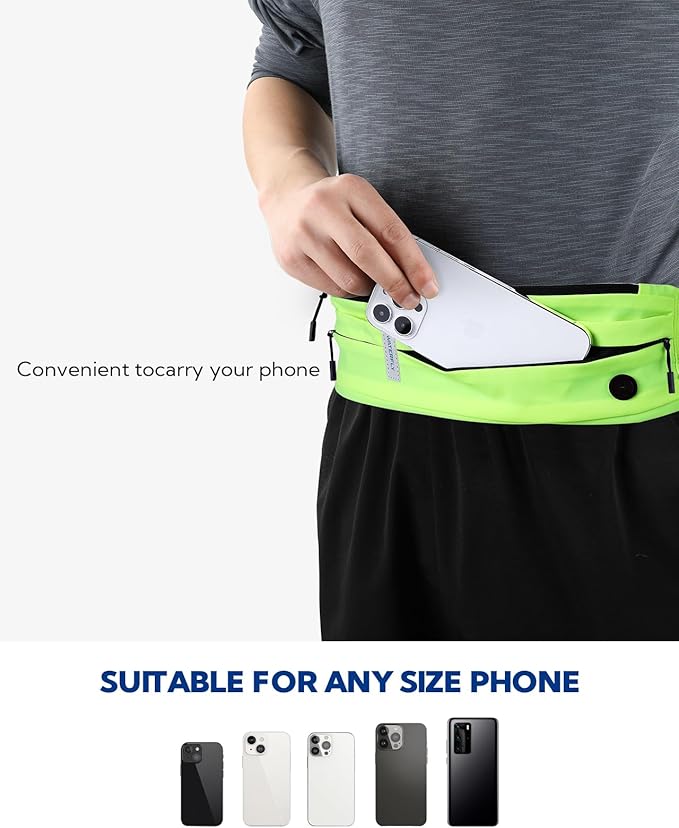 WATERFLY Running Belt Fanny Pack: Runner Marathon Jogging Waist Pack Sport Workout Exercise Fitness Phone Holder Belt for Men Women Jogger Slim Waistband Black